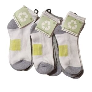6 Pair Quarter Socks Adult One Size Fits Most, White & Grey Unisex